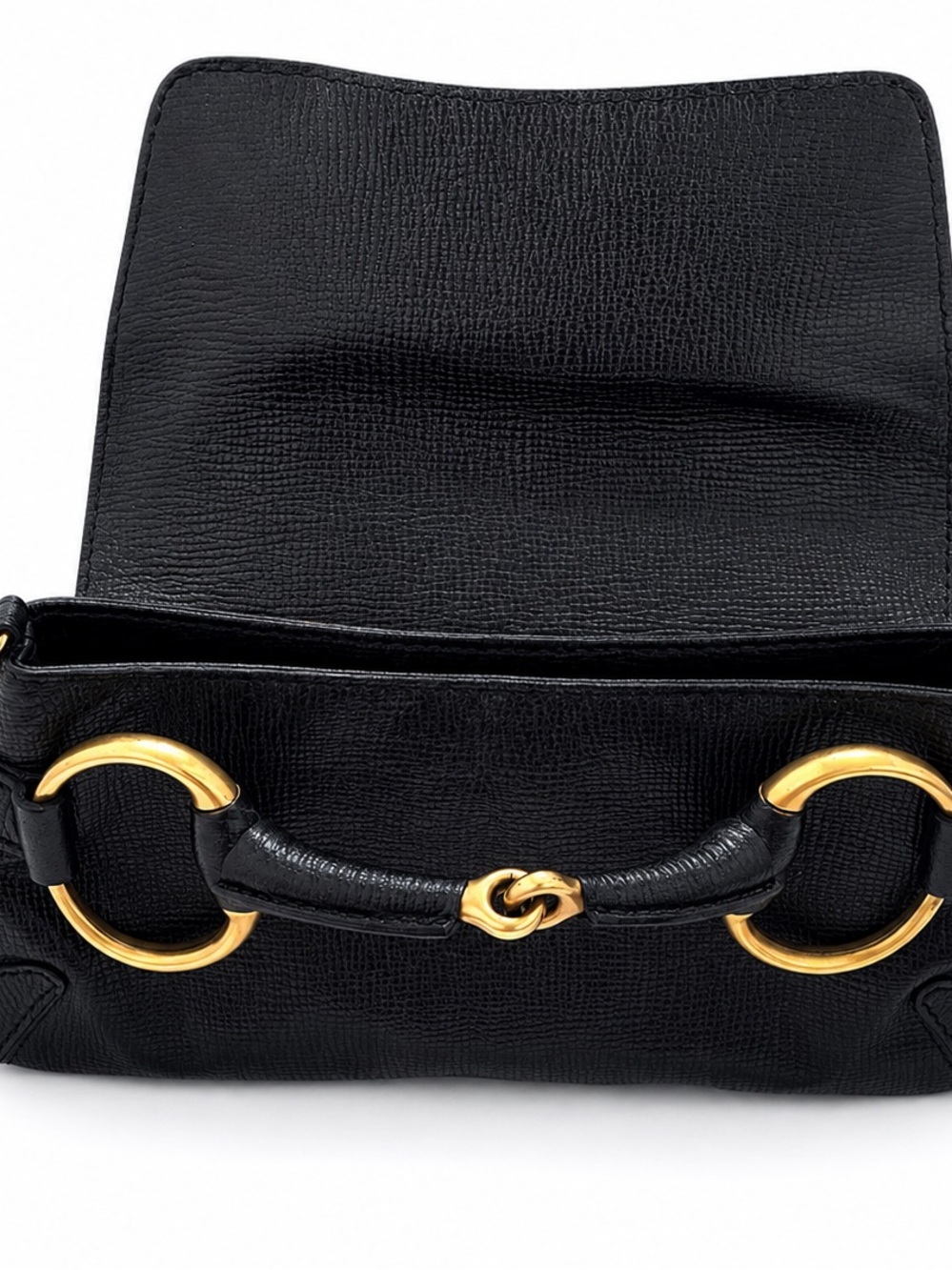 Authentic Tom Ford Era Gucci Horsebit Black Leather Shoulder Bag Gold Chain - Picture 2 of 9